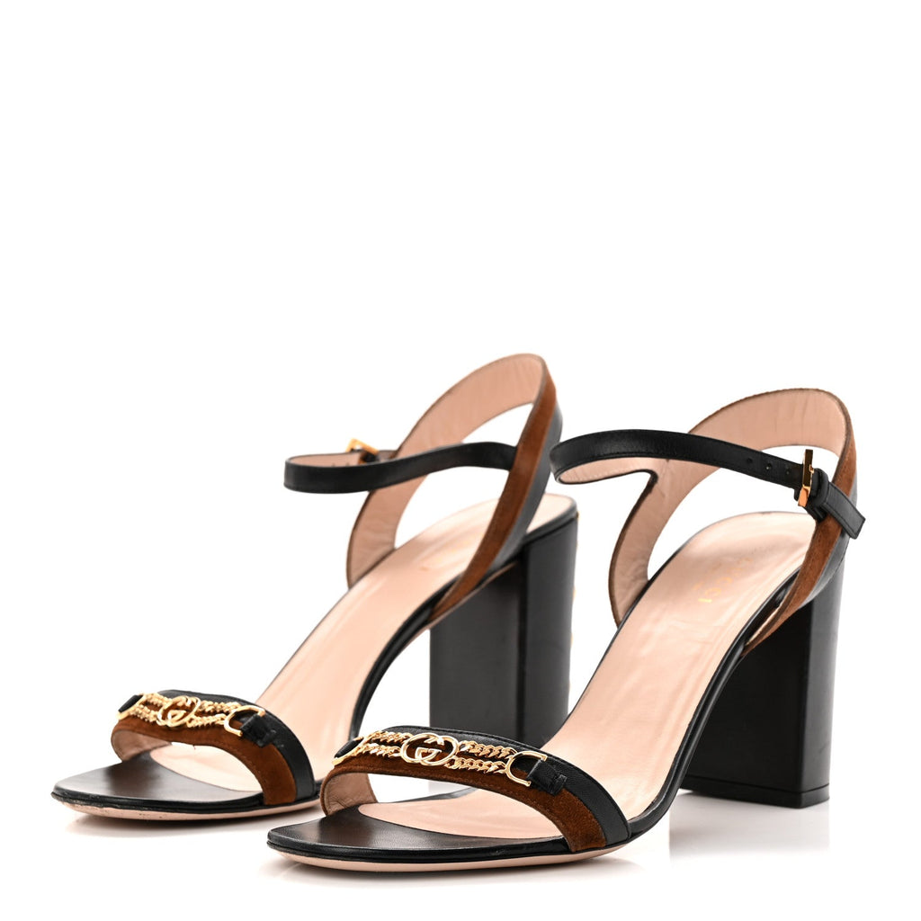 Calfskin Suede Ava Chain Heel Sandals 39.5 Black