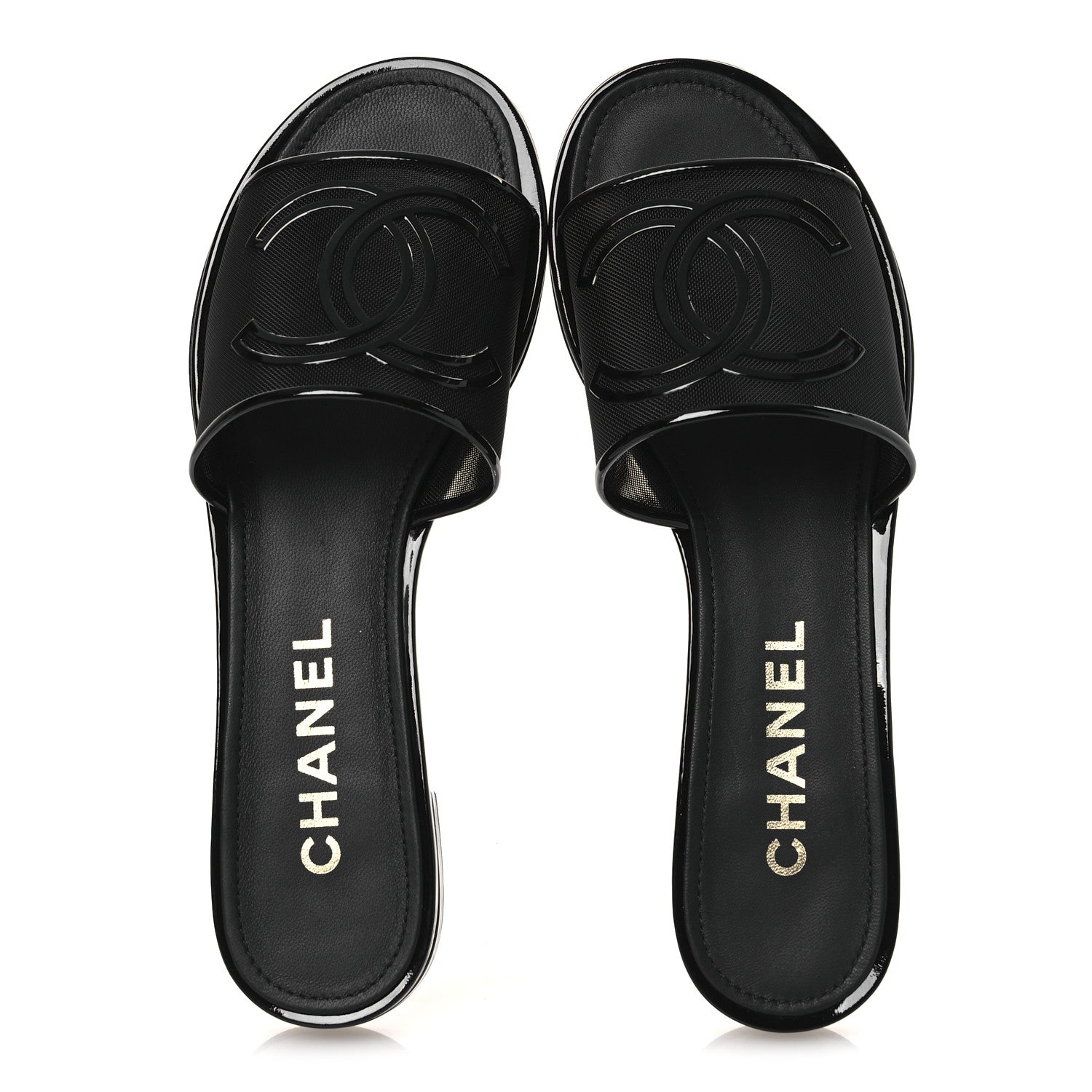 Mesh Patent Calfskin CC Mules 39 Black