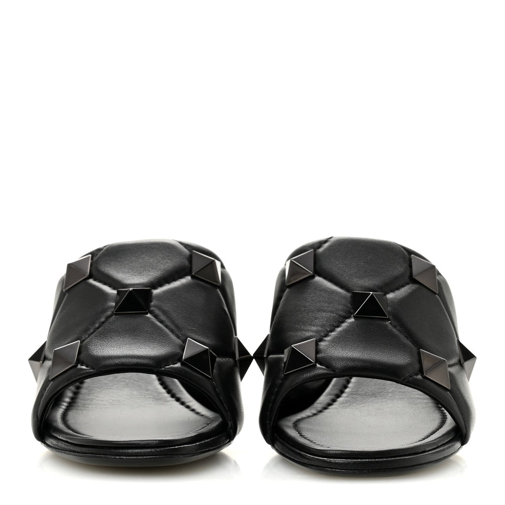 Nappa Quilted Monochrome Roman Stud 65mm Slide Sandals 39.5 Black