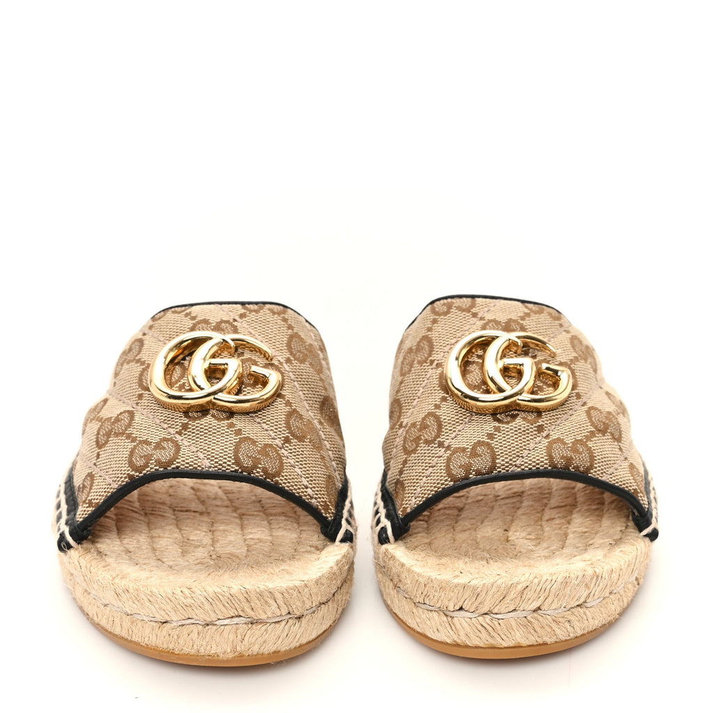Monogram Matelasse GG Marmont Espadrille 20mm Slide Sandals 35 Beige Ebony Black