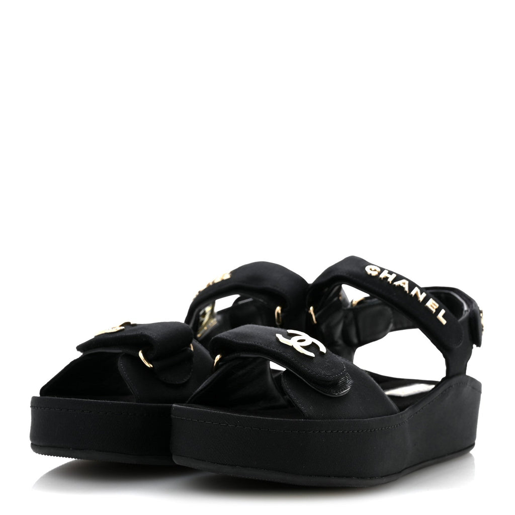 Grosgrain Crystal Logo Platform Sandals 38 Black