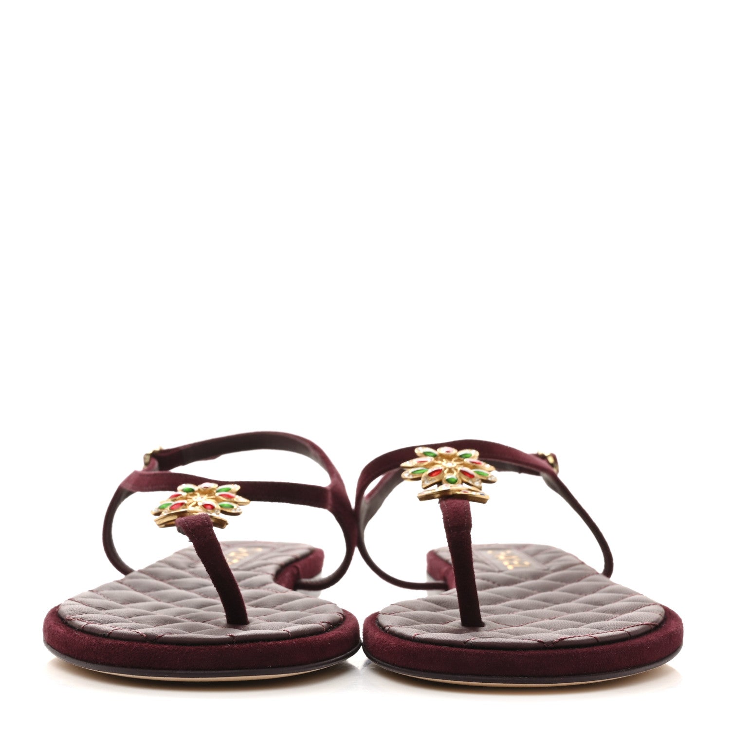 Suede Calfskin CC Crystal Thong Sandals 40.5 Burgundy