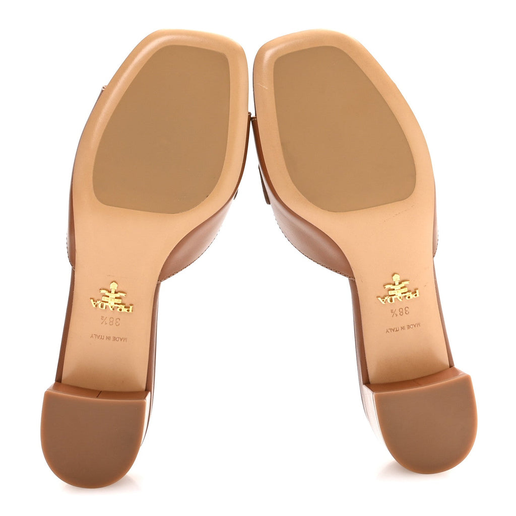 Calfskin Slide Sandals 38.5 Cuoio
