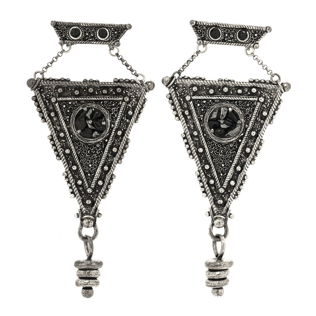 Crystal Geometric Textured Drop Earrings Silver
