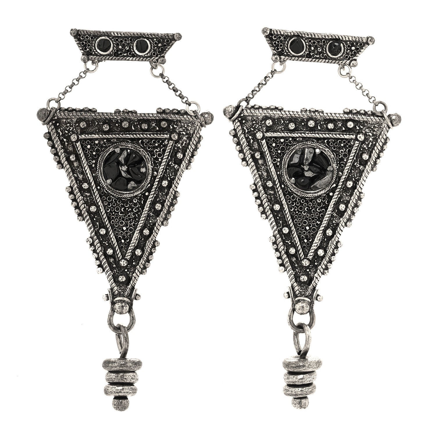 Crystal Geometric Textured Drop Earrings Silver