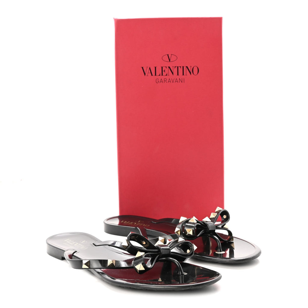 PVC Jelly Rockstud Bow Thong Sandals 39 Black