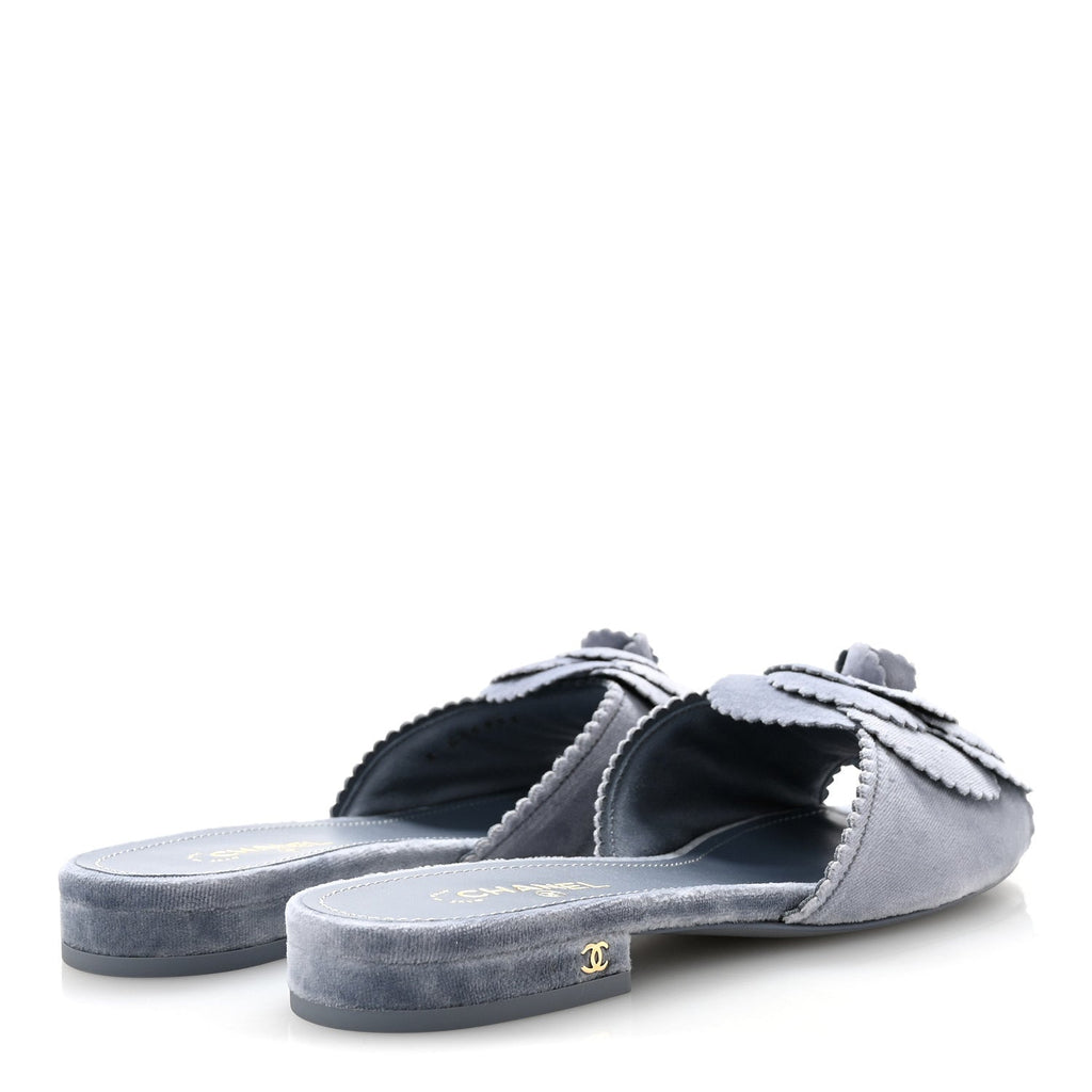 Velvet Pearl Camellia Slide Sandals 36.5 Gray