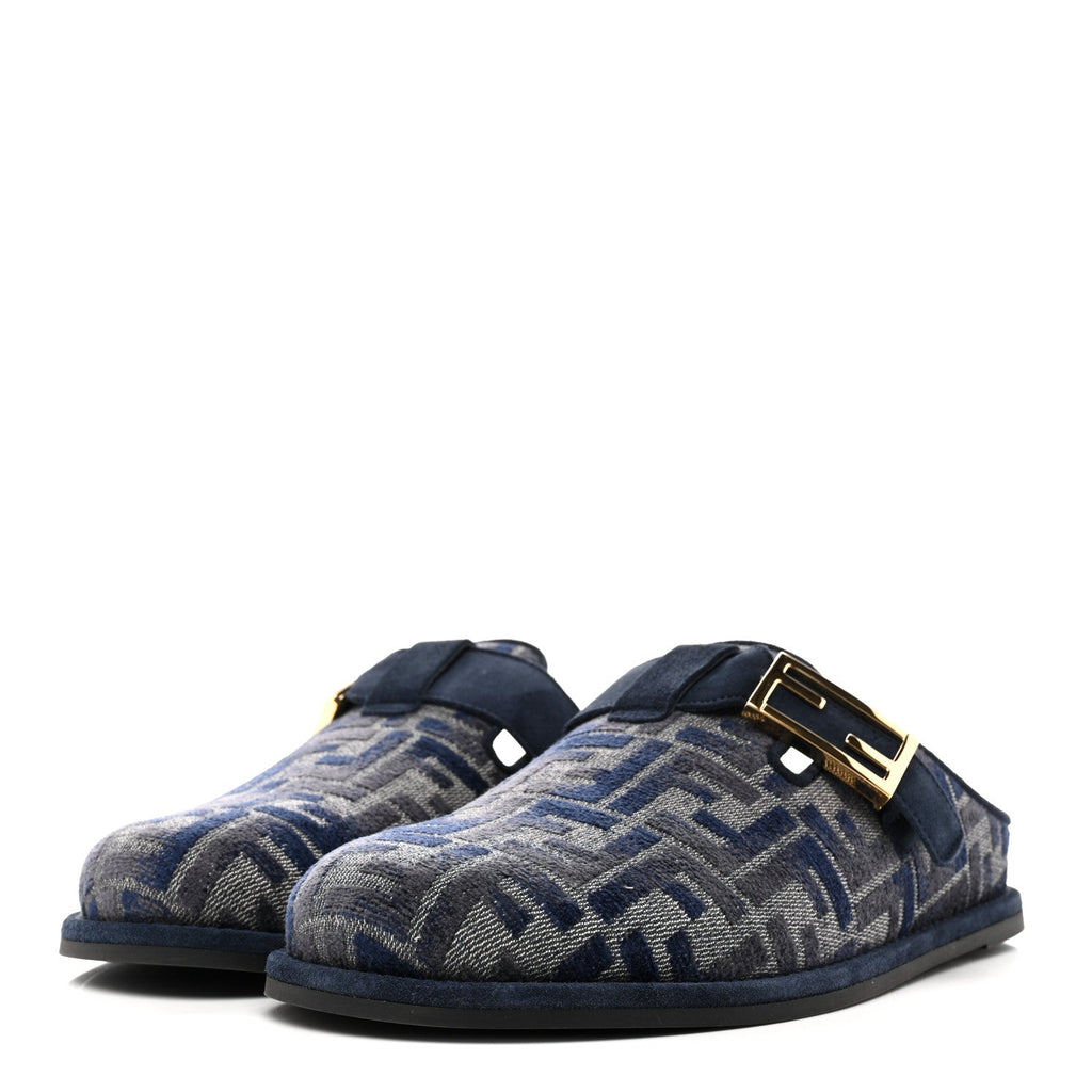 Velvet FF Fendi Feel Mules 38 Grigio Blue Midnight Blue
