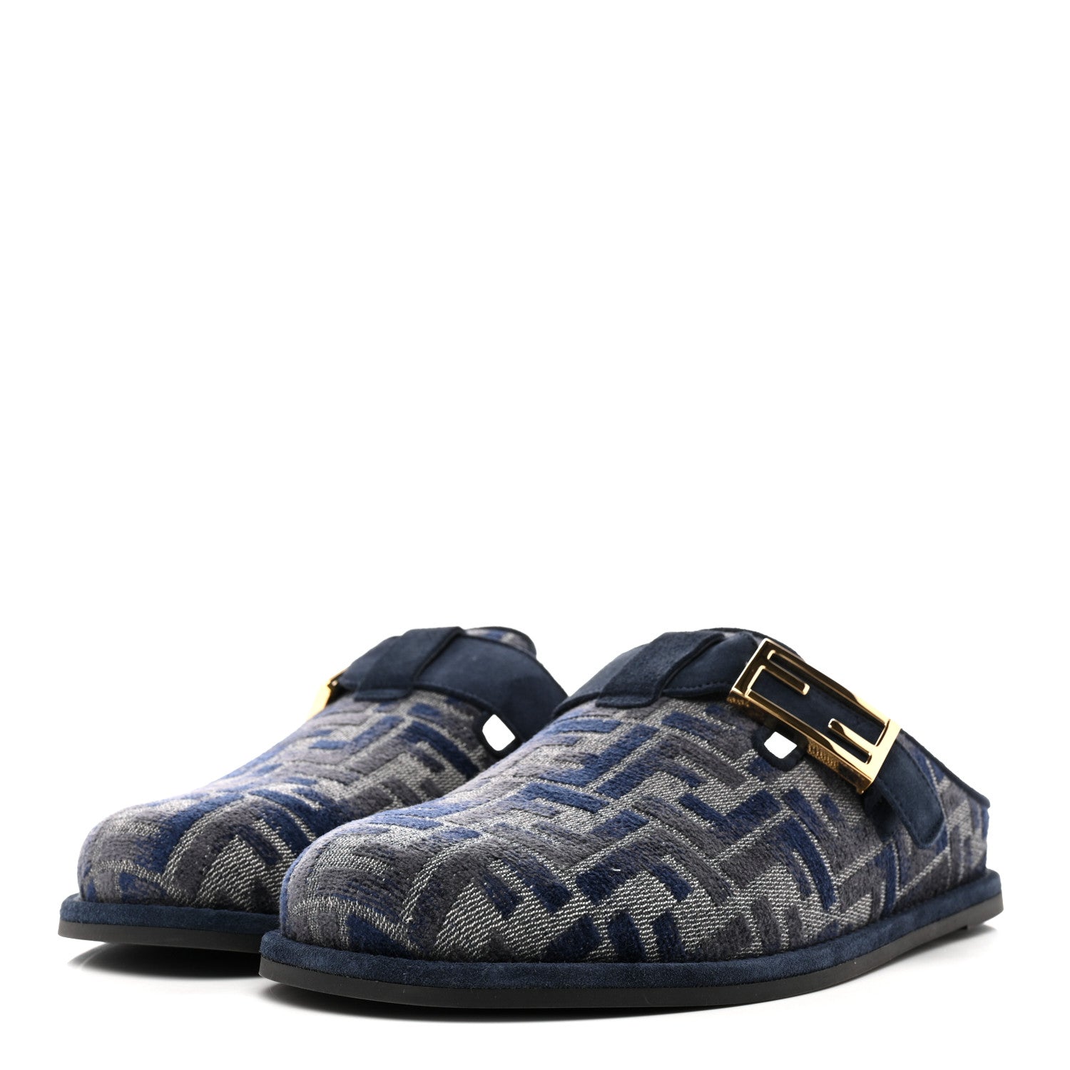 Velvet FF Fendi Feel Mules 38 Grigio Blue Midnight Blue