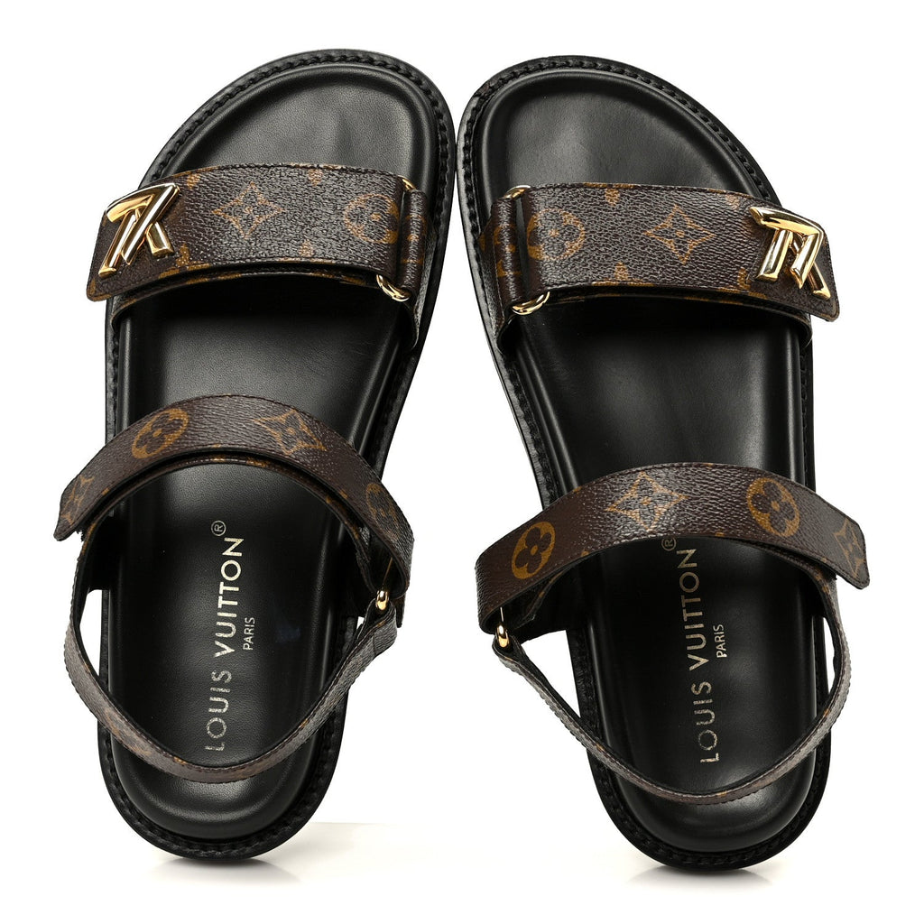 Monogram LV Sunset Comfort Flat Sandals 40 Cacao Brown