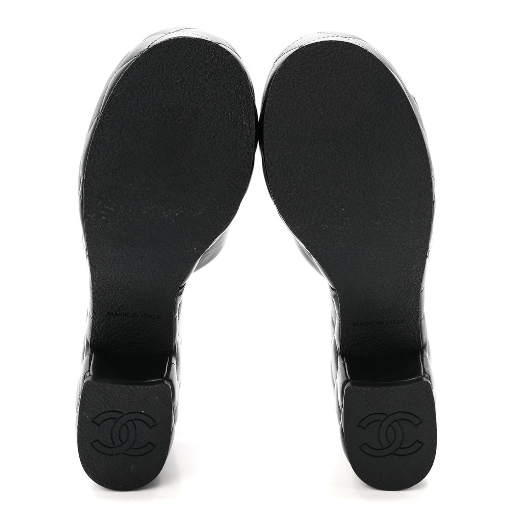 Lambskin Quilted CC Platform Mules 37.5 Black