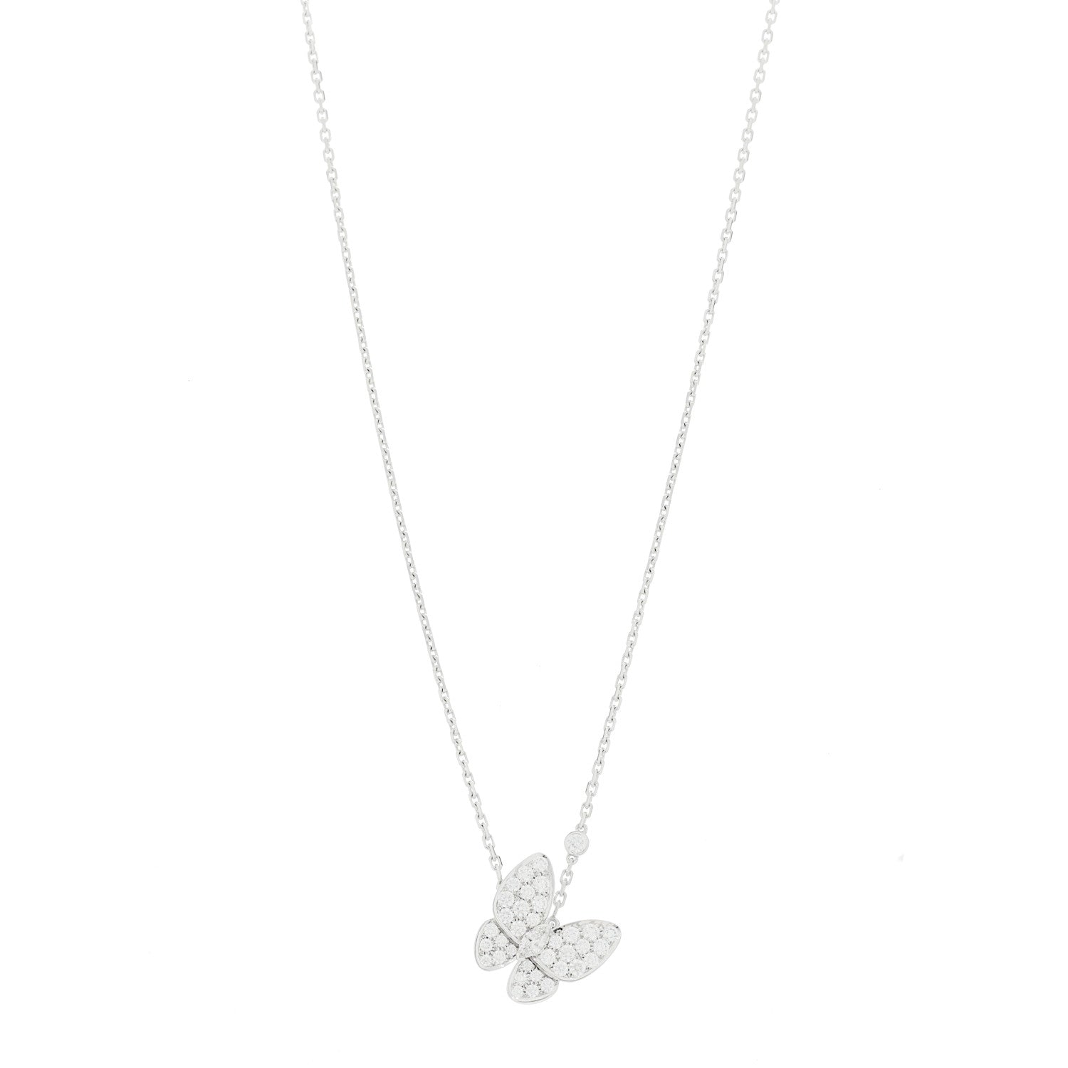 18K White Gold Diamond Two Butterfly Pendant Necklace