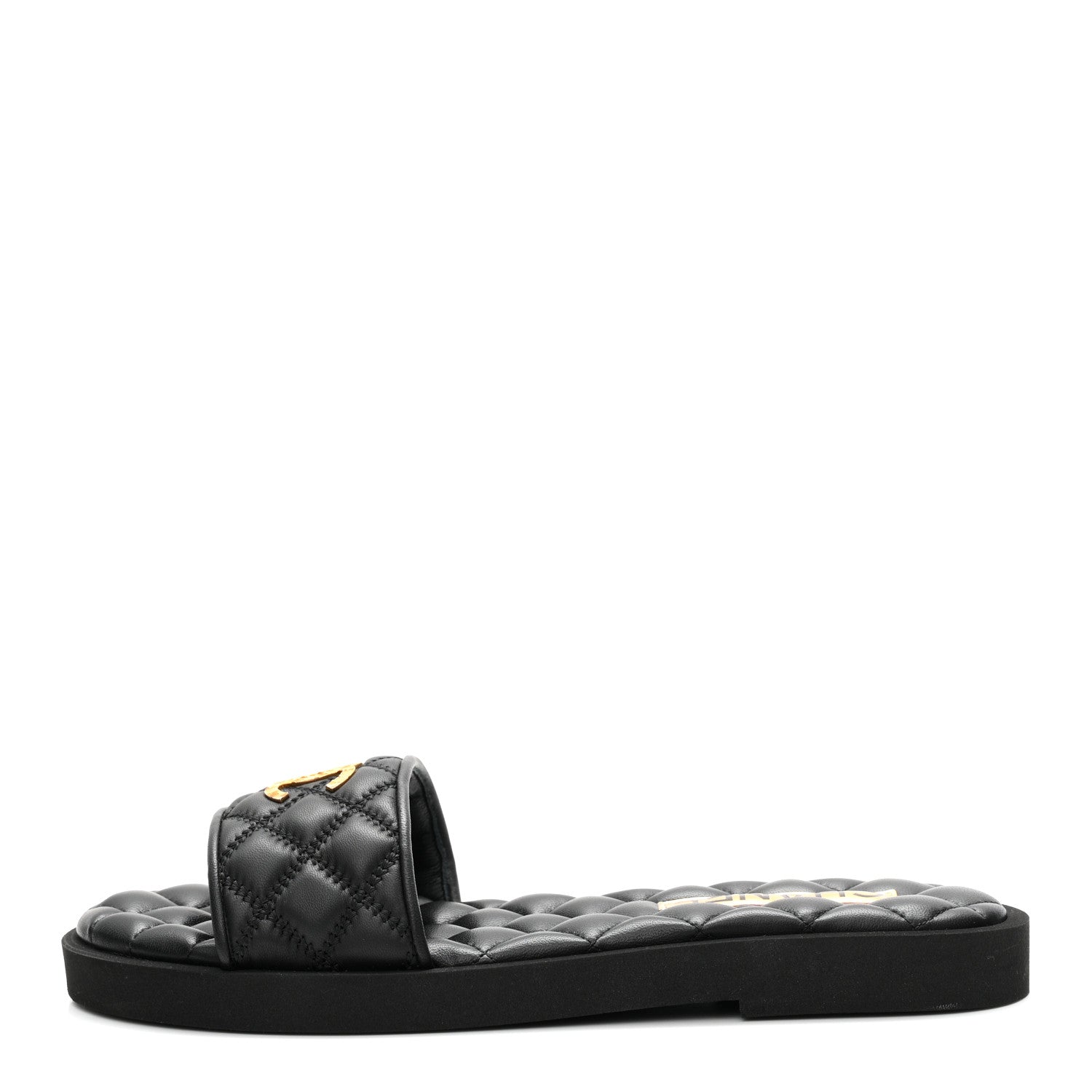 Lambskin Quilted Textured CC Mules Sandals 38.5 Black