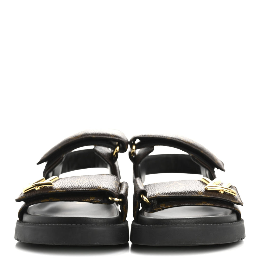 Monogram LV Sunset Comfort Flat Sandals 37.5 Cacao Brown