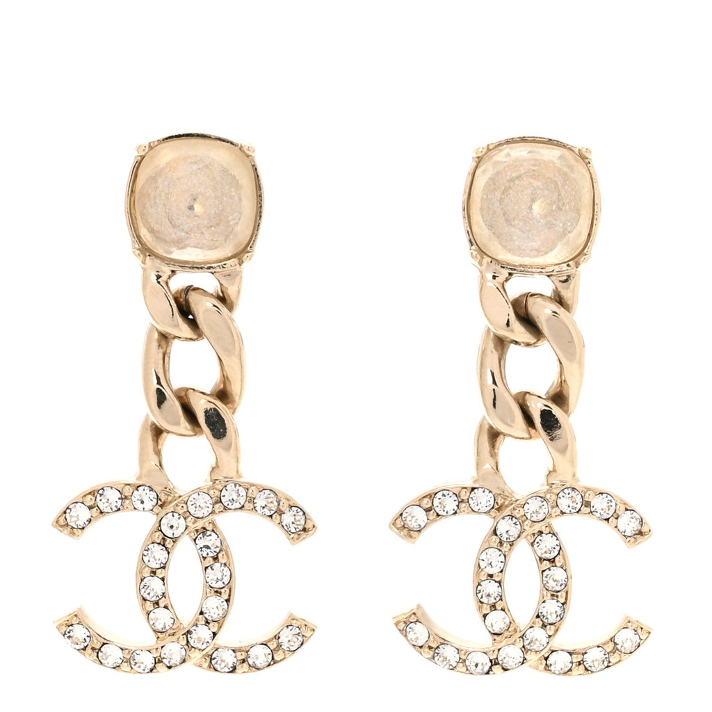 Glass Crystal CC Chain Drop Earrings Gold