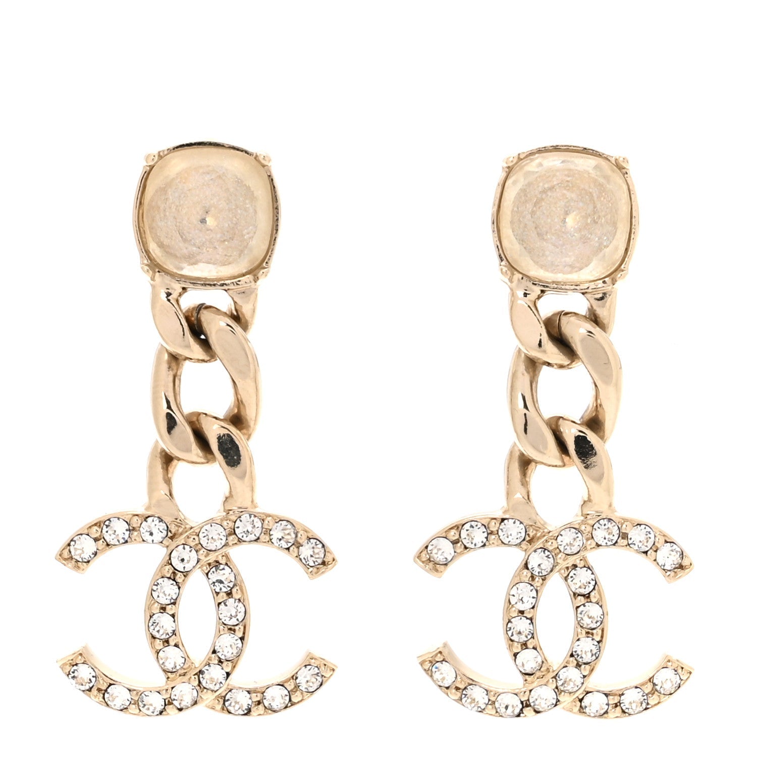 Glass Crystal CC Chain Drop Earrings Gold