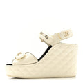 Shiny Calfskin Quilted Wedge Sandals 36 Ivory