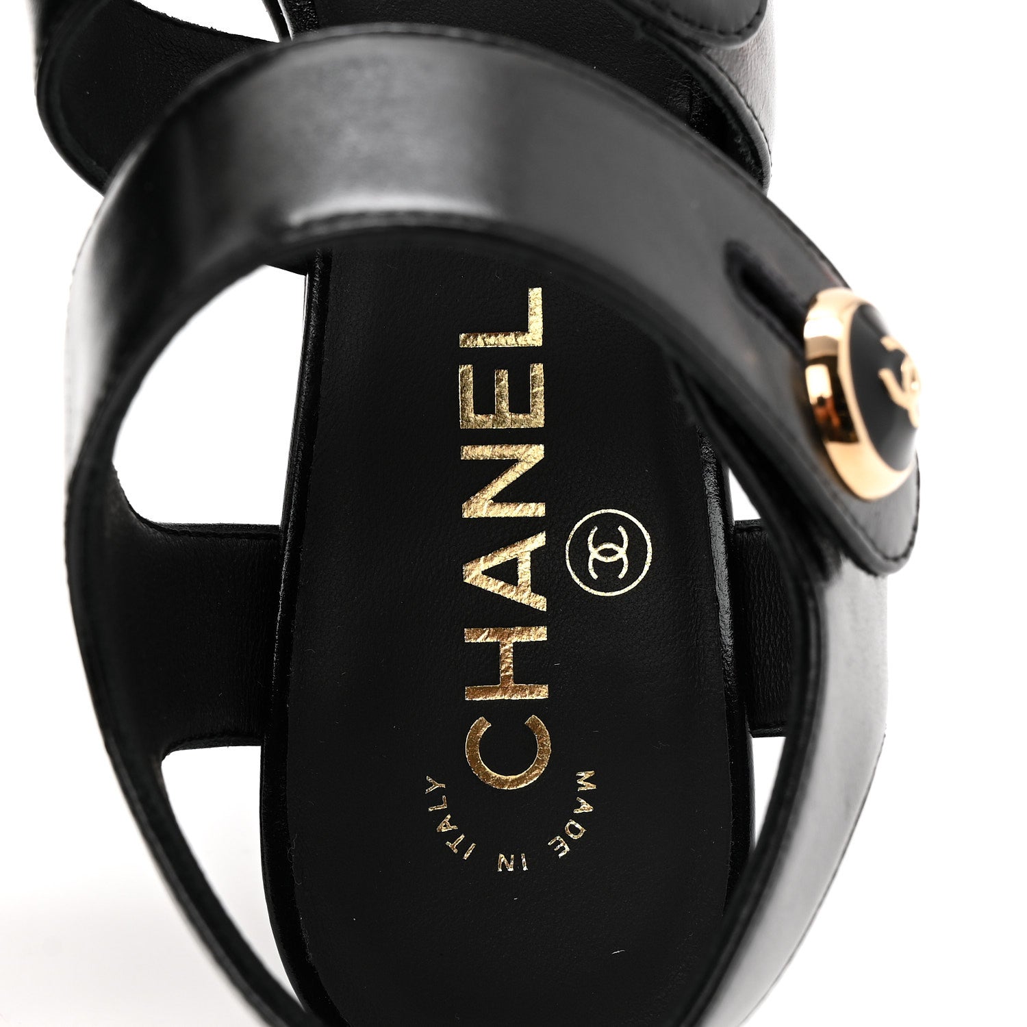 Shiny Calfskin CC Sandals 38.5 Black