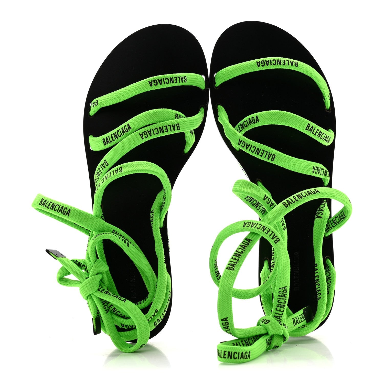 Nylon Calfskin Logo Lace Flat Sandals 37 Neon Green