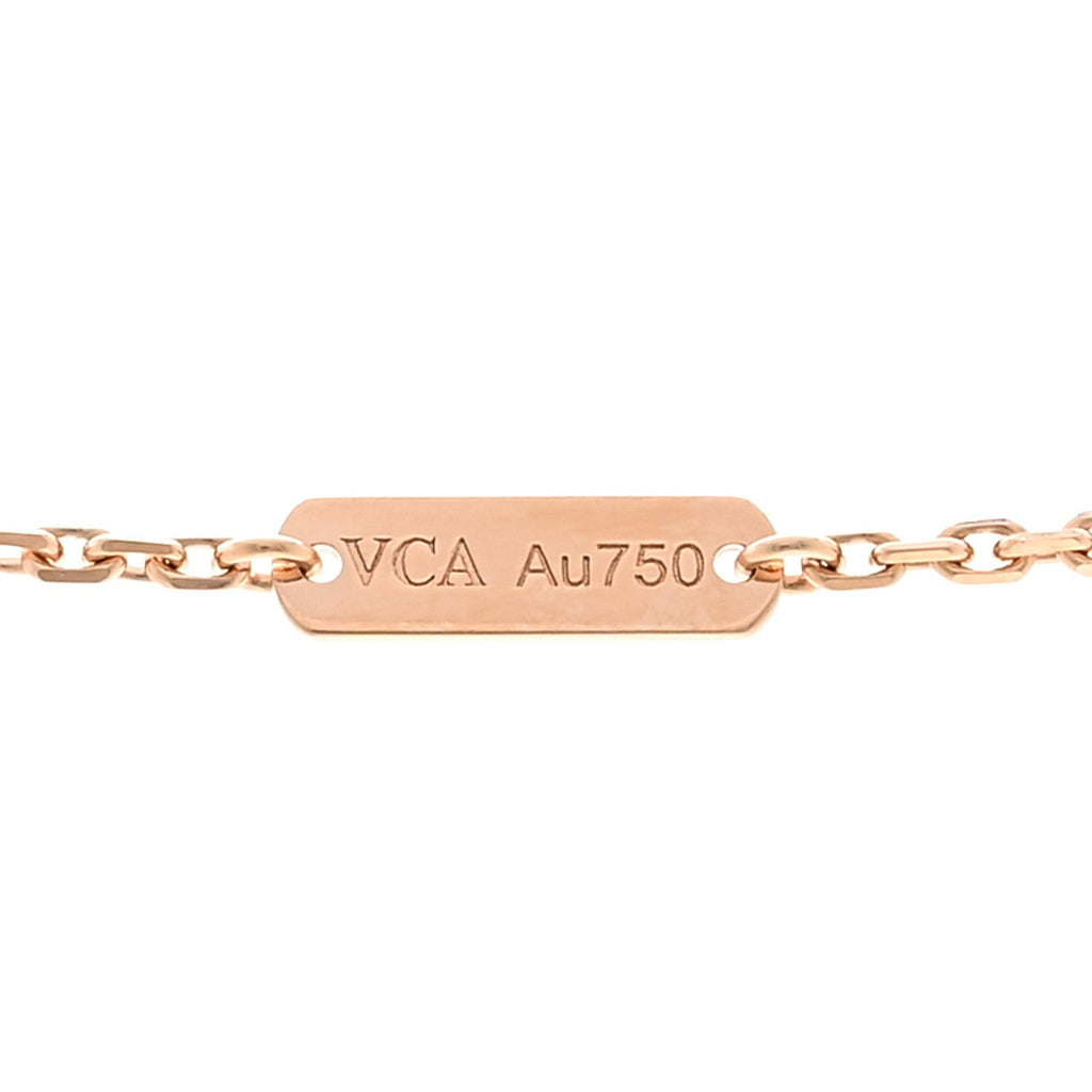 18K Rose Gold Diamond Pink Mother of Pearl Vintage Alhambra Pendant Necklace
