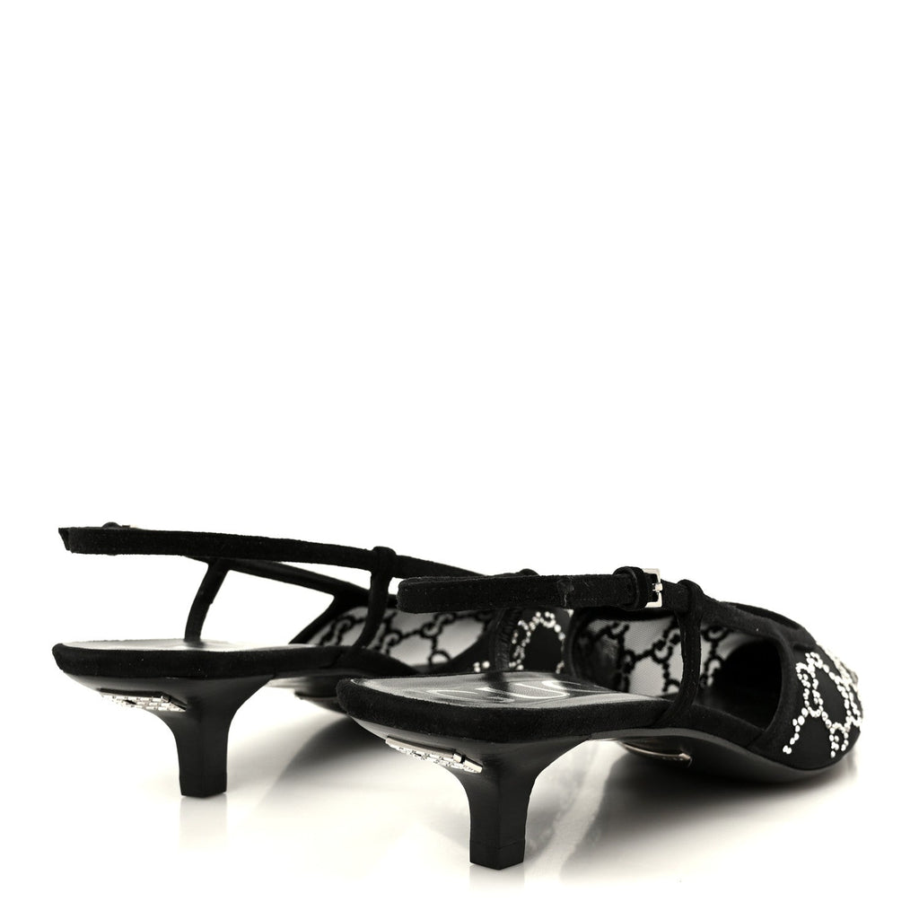 Tela Retino Kid Scamosciato Crystal GG Monogram Square G 35mm Slingback Pumps 39 Black