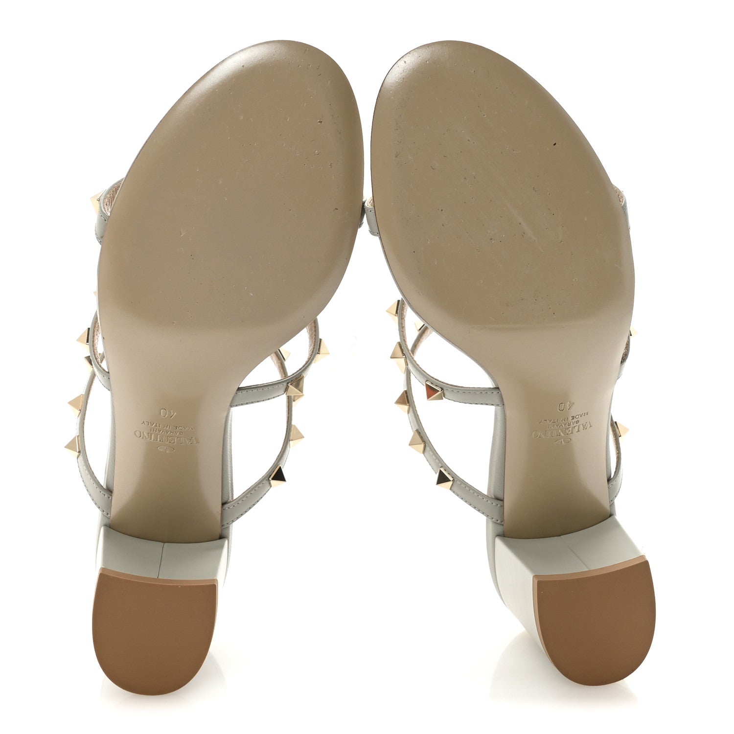 Calfskin Rockstud 60mm Caged Slide Sandals 40 Opal Grey