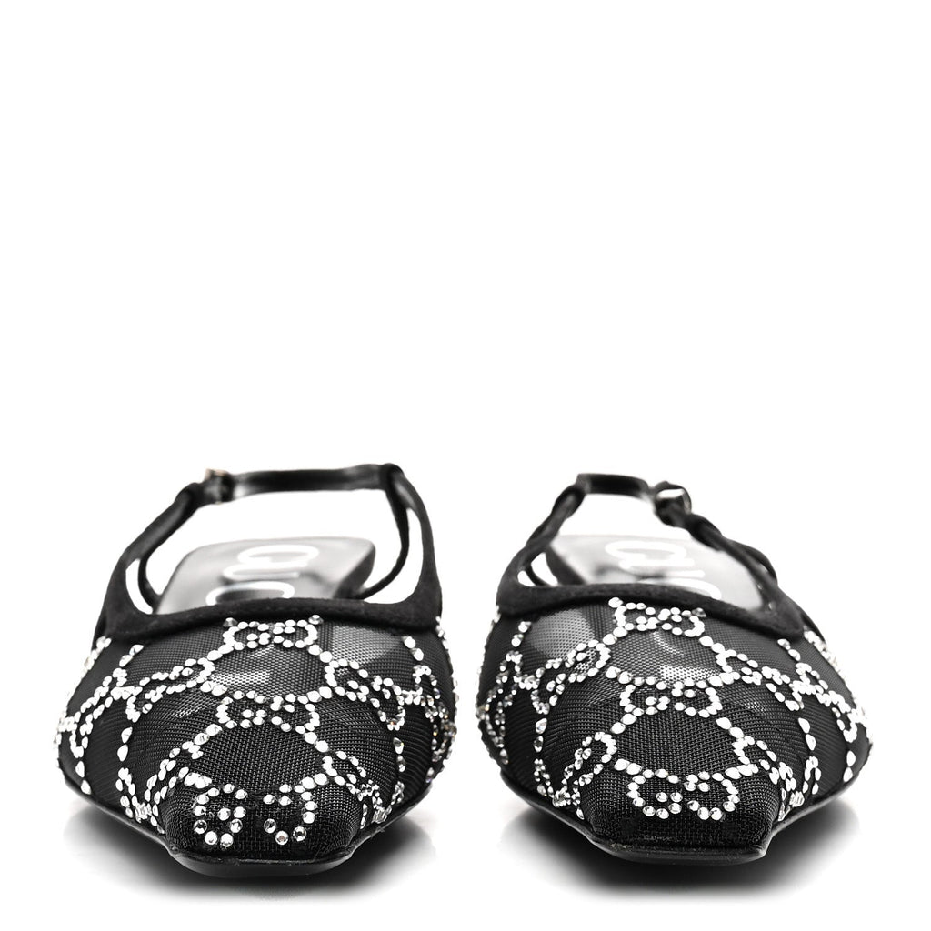 Tela Retino Kid Scamosciato Crystal GG Monogram Square G 35mm Slingback Pumps 35.5 Black