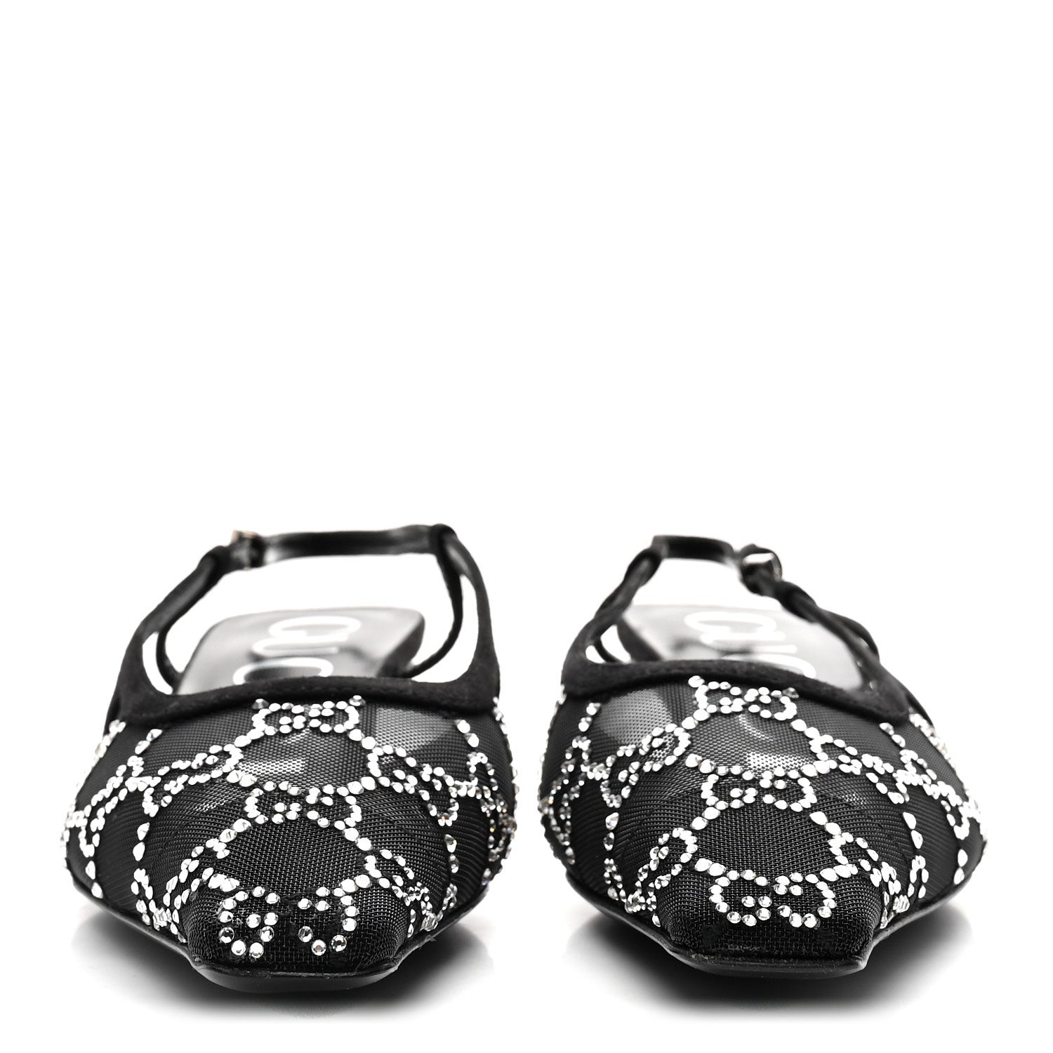 Tela Retino Kid Scamosciato Crystal GG Monogram Square G 35mm Slingback Pumps 35.5 Black