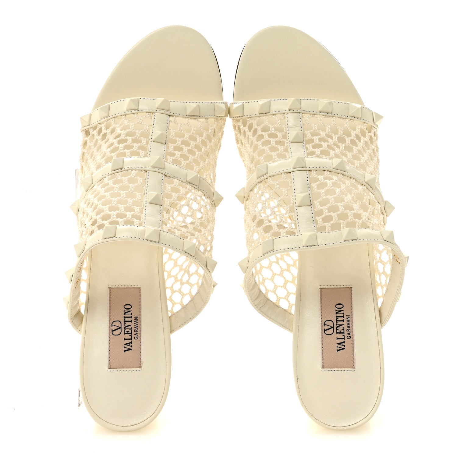 Calfskin Mesh Rockstud 60mm Caged Slide Sandals 40 Ivory
