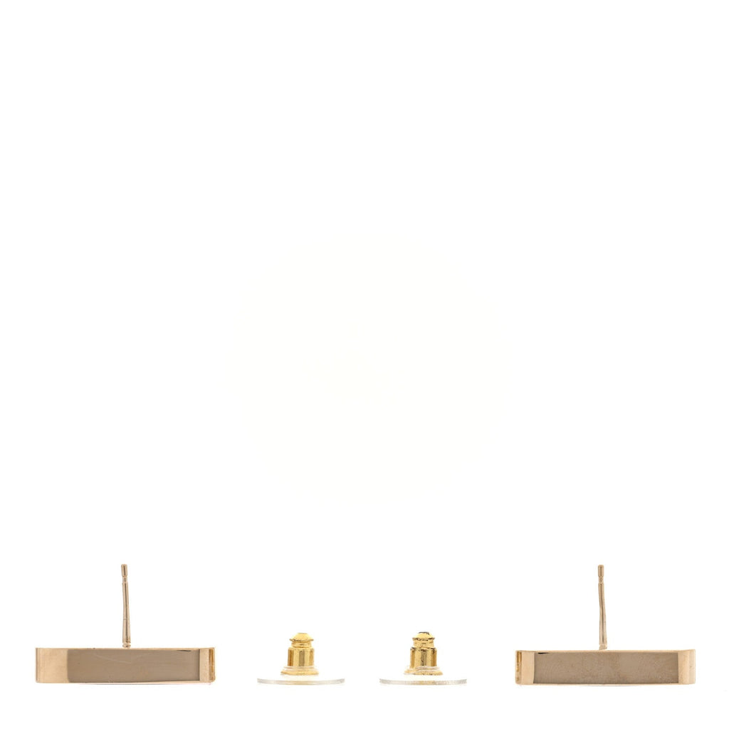 Metal Enamel CC Square Earrings Gold Pink Black