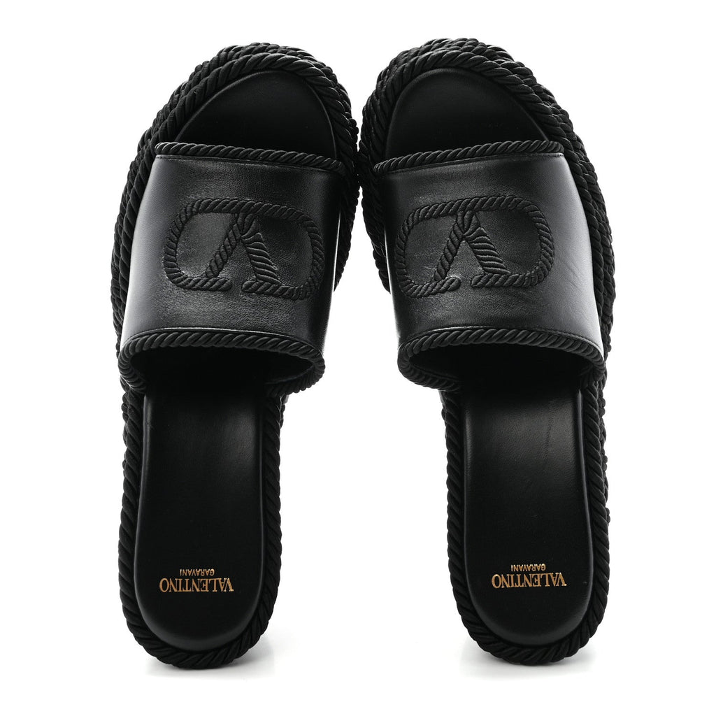 Calfskin Silk Torchon Vlogo Platform Espadrille 100 Wedge Sandals 39 Black