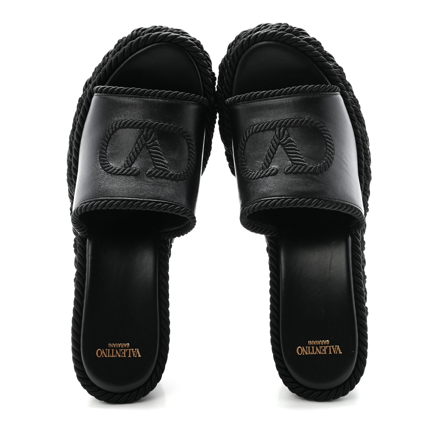 Calfskin Silk Torchon Vlogo Platform Espadrille 100 Wedge Sandals 39 Black