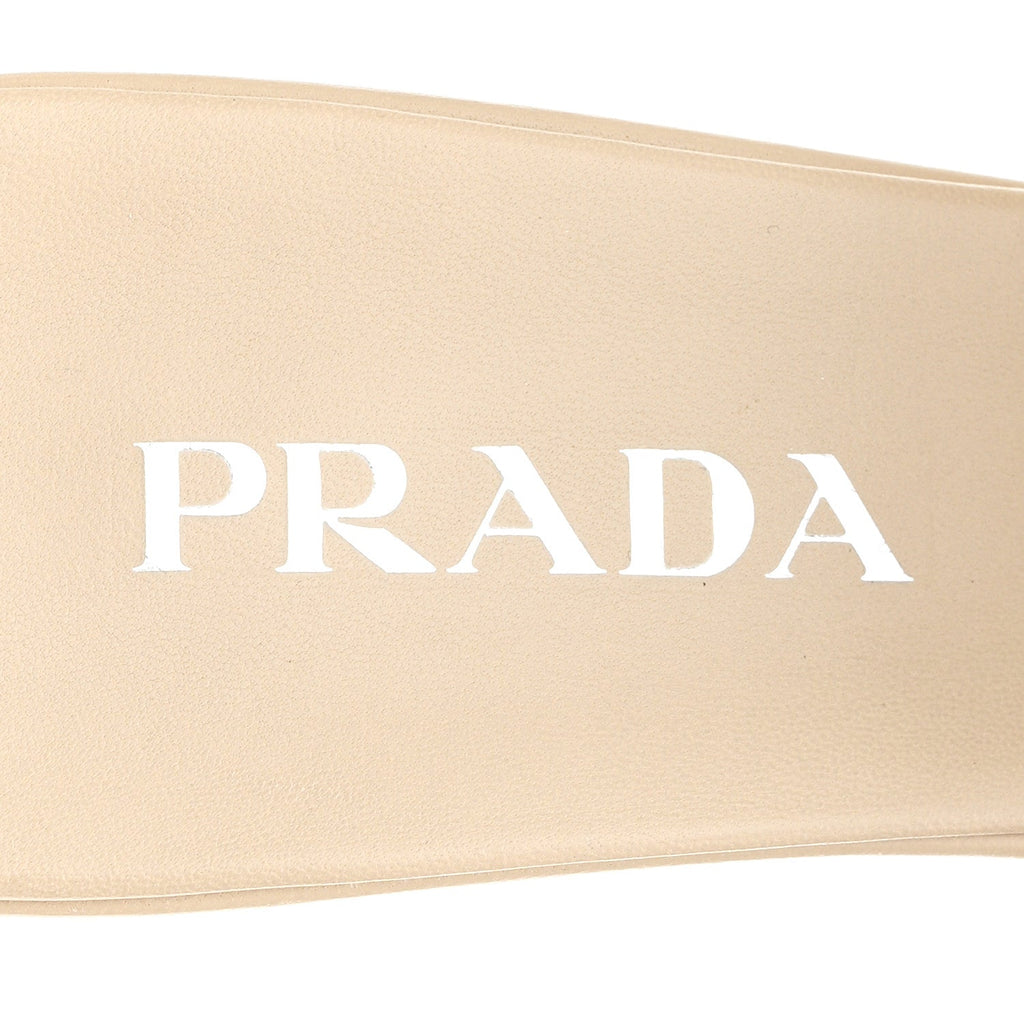 Nappa Soft Padded Metal Triangle Logo 65mm Slide Sandals 39.5 Deserto