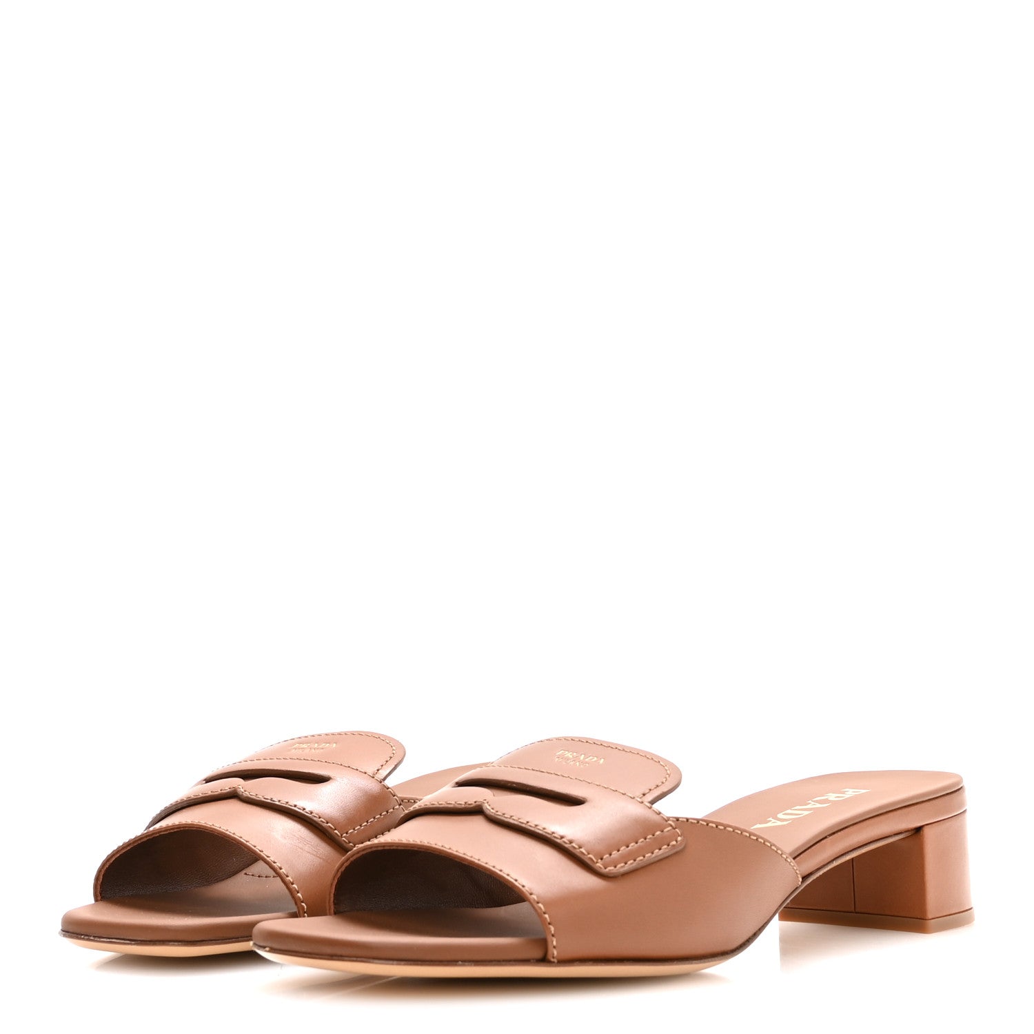Calfskin Slide Sandals 38.5 Cuoio