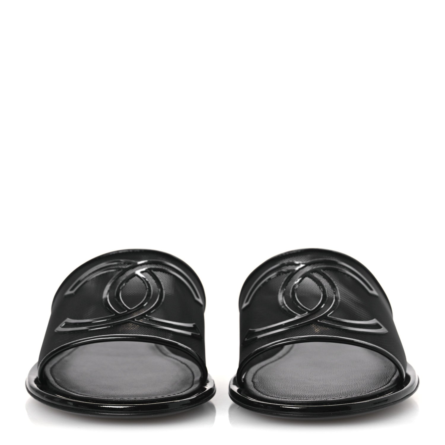 Mesh Patent Calfskin CC Mules 39 Black