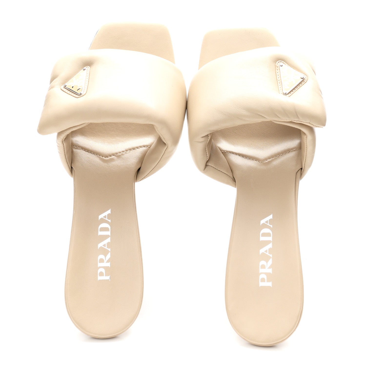 Nappa Soft Padded Metal Triangle Logo 65mm Slide Sandals 39.5 Deserto