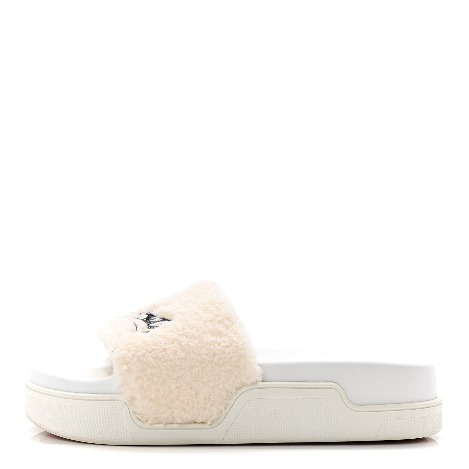 Faux Shearling Embroidered Pool Donna Flat Slide Sandals 36.5 White