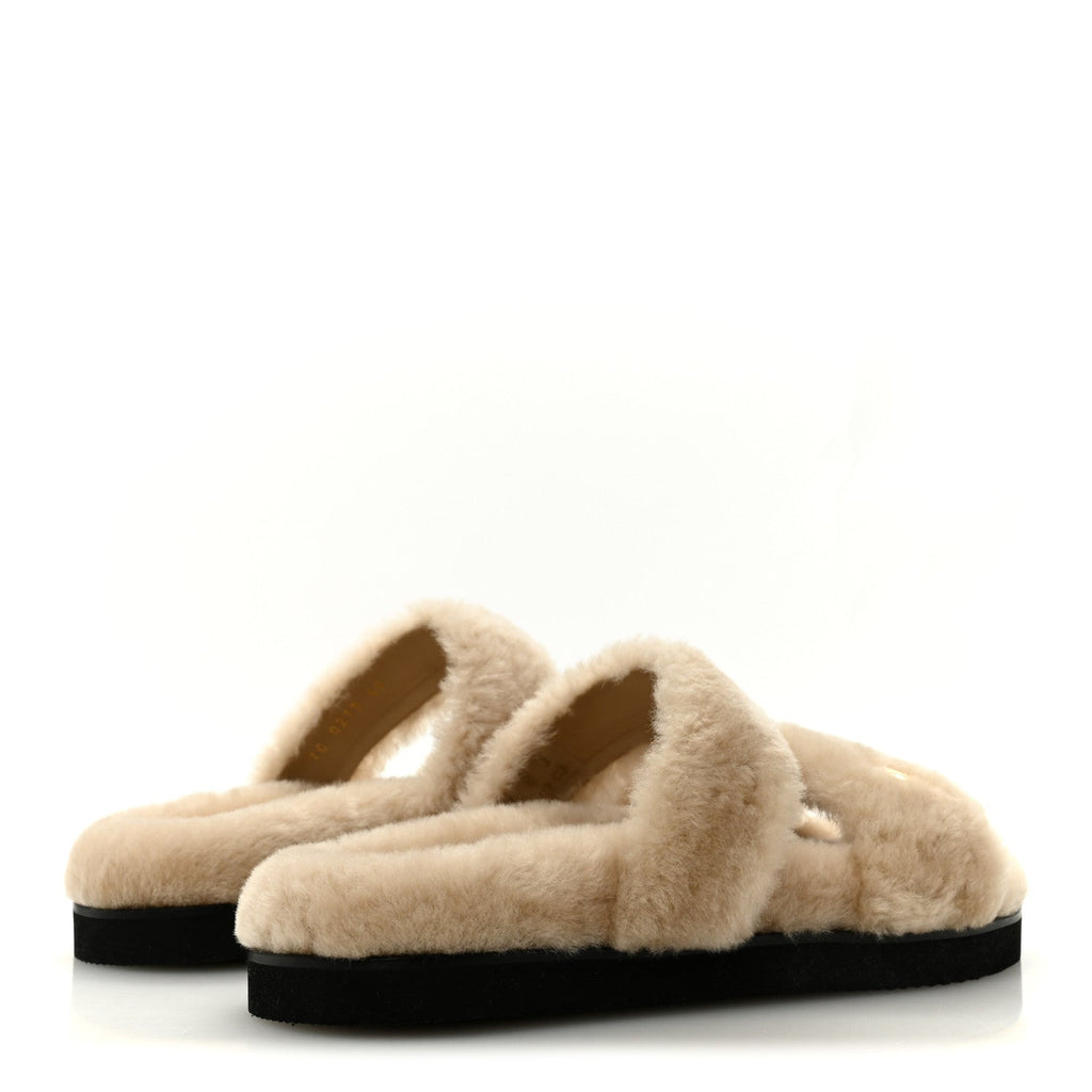 Shearling LV Sunset Flat Comfort Mule 40 Beige