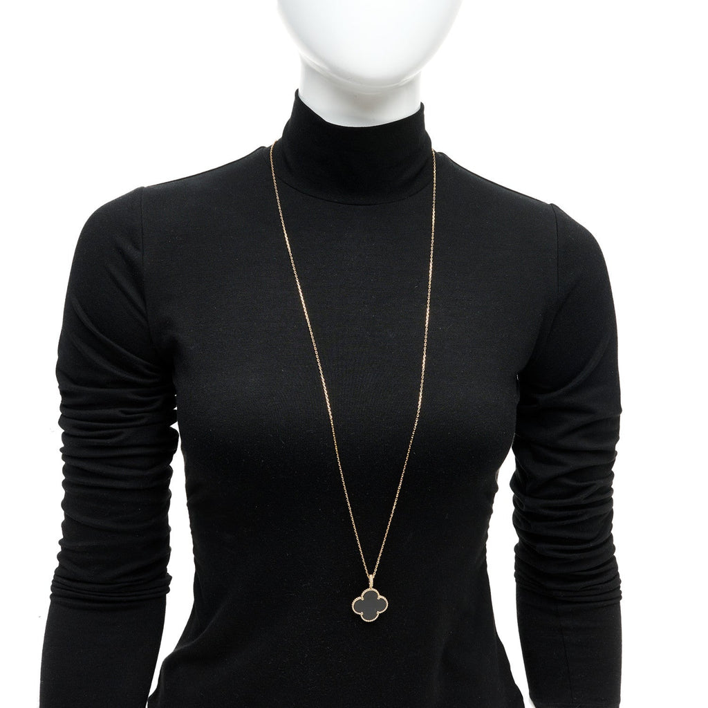 18K Yellow Gold Black Onyx Vintage Alhambra Pendant Necklace