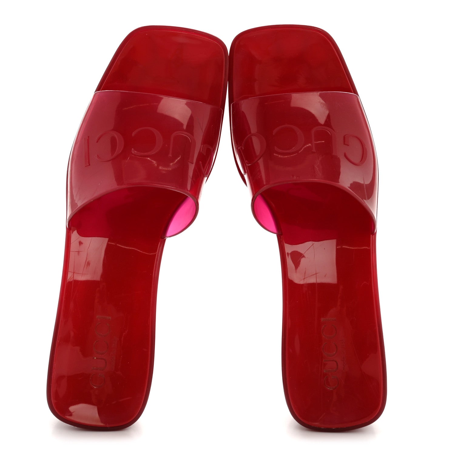 Rubber Gucci Logo Womens Platform 20/60mm Slide Sandals 38 Transparent Hibiscus Red
