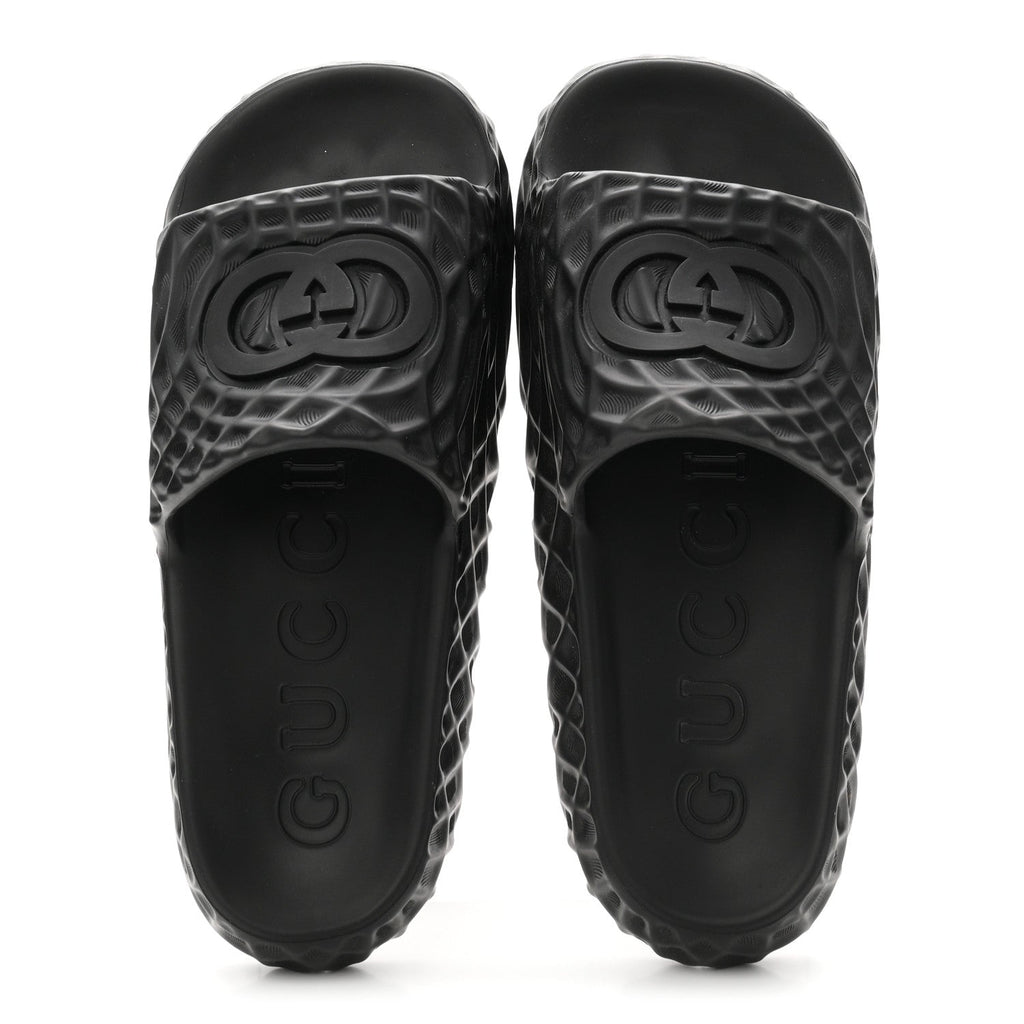 Rubber Interlocking G Mens Slide Sandals 8 Black