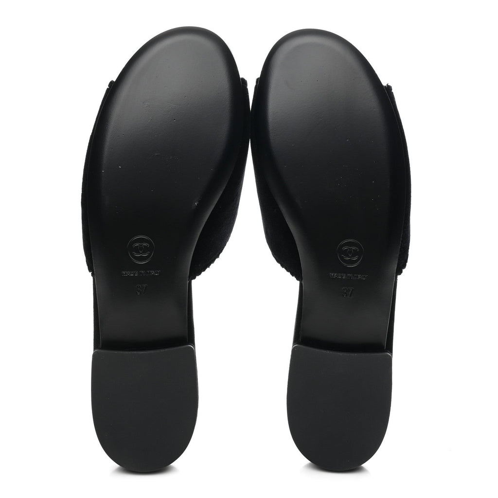 Velvet Pearl Camellia Slide Sandals 37 Black