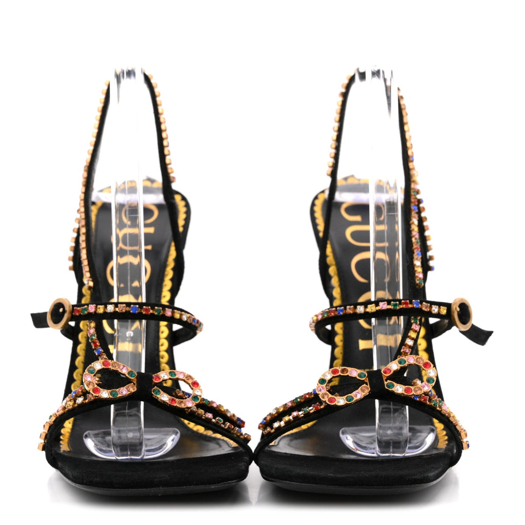 Kid Scamosciato Crystal Embellished Carmen High Heel Sandals 38 Black