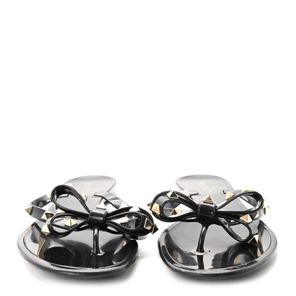 PVC Jelly Rockstud Bow Thong Sandals 39 Black
