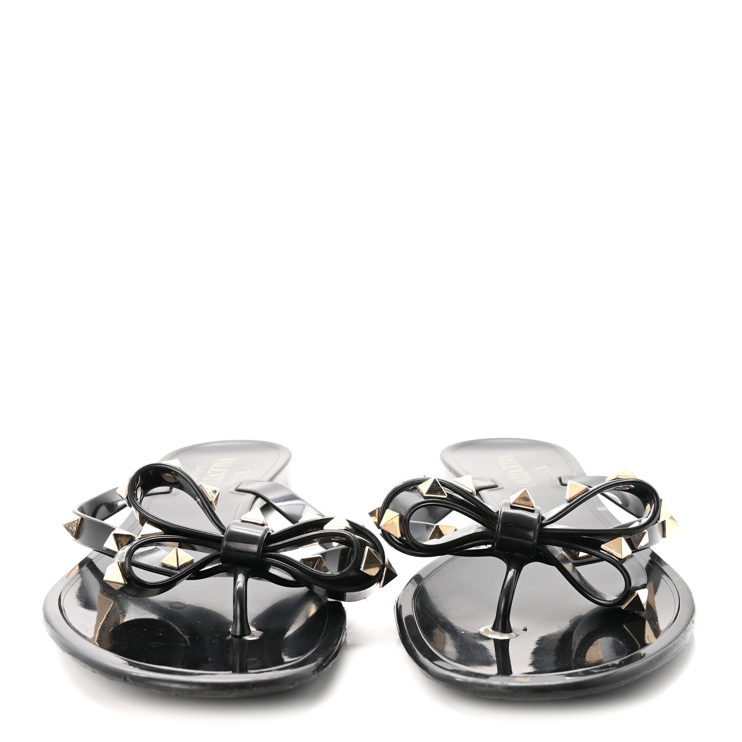 PVC Jelly Rockstud Bow Thong Sandals 39 Black