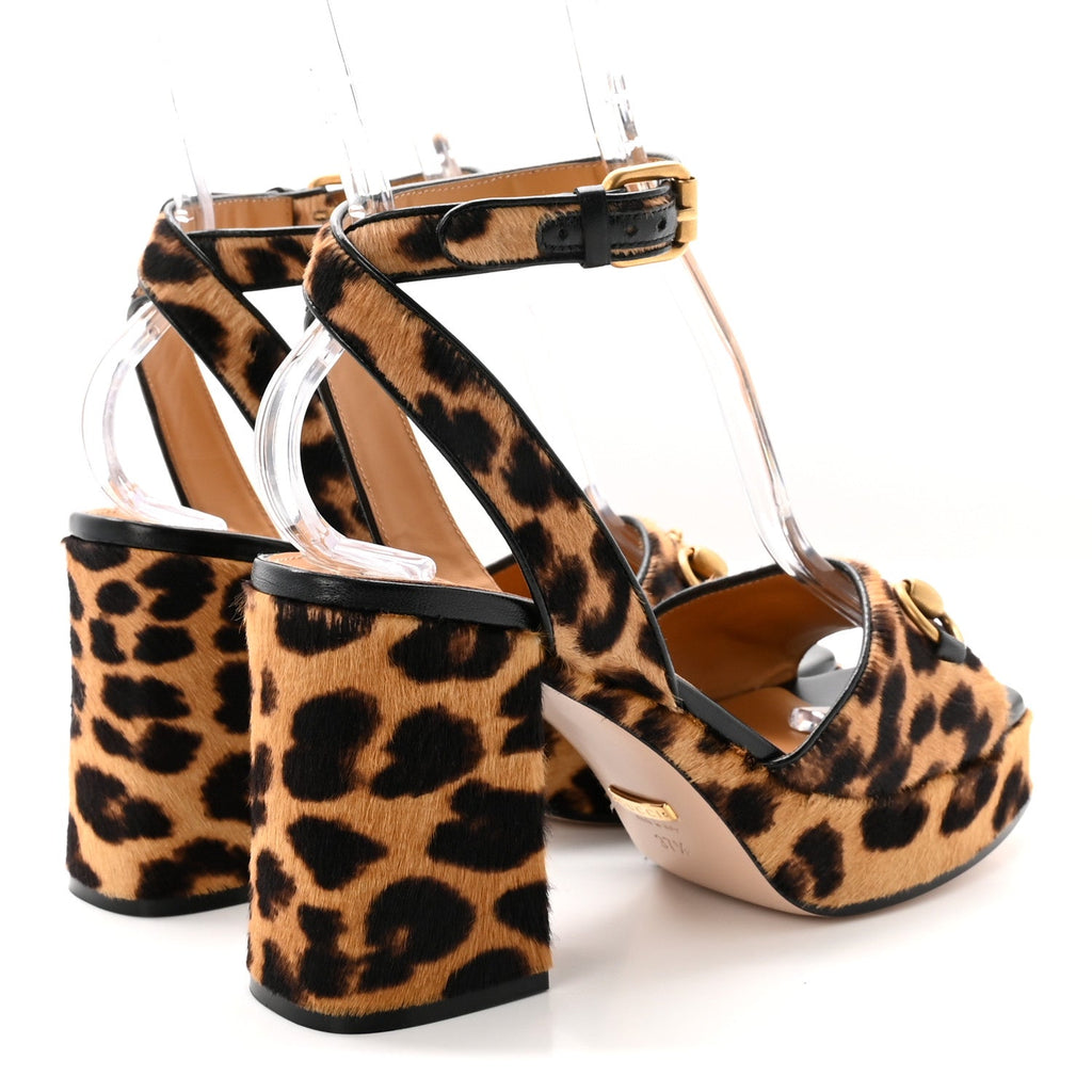 Calf Hair Leopard Print Horsebit 25/60mm Platform Sandals 37.5 Hazelnut Black