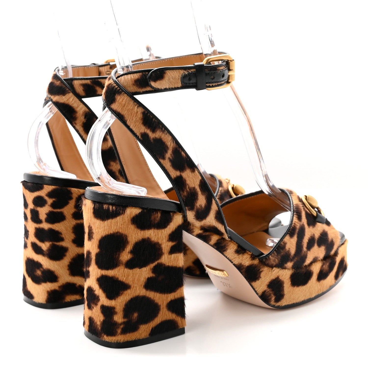 Calf Hair Leopard Print Horsebit 25/60mm Platform Sandals 37.5 Hazelnut Black