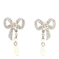 Crystal Pearl Bow CC Earrings Silver