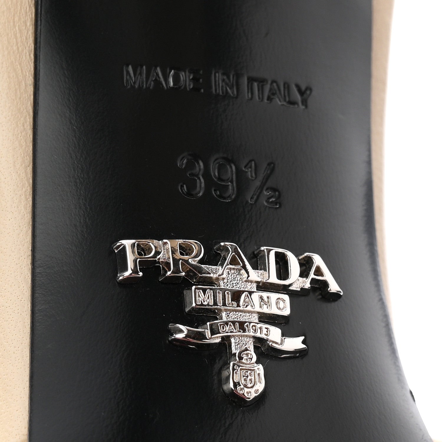 Nappa Soft Padded Metal Triangle Logo 65mm Slide Sandals 39.5 Deserto