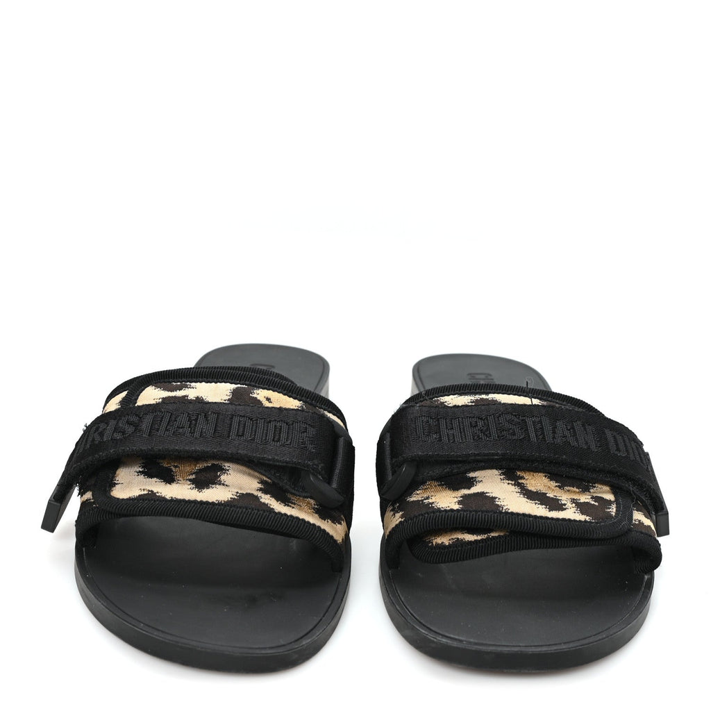 Technical Stretch Fabric Leopard Dio(r)evolution Slide Sandals 39 Black Natural